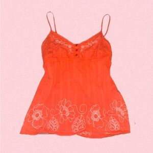 Aeropostale Orange Embroidered Floral Babydoll Top